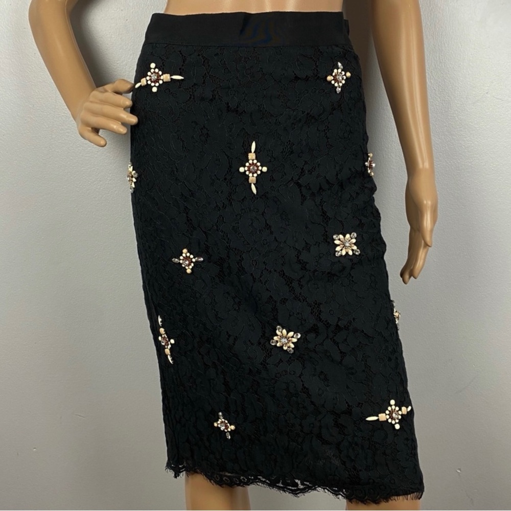 NEW JOIE BLACK EMBELLISHED LACE PENCIL SKIRT - Picture 2 of 8